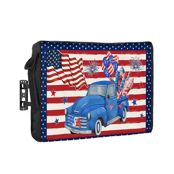 Outdoor Tv Cover 50 To 55 Inch, American Flag Truck Loads Firework Red White Stripe Waterproof And Weatherproof Tv Covers Tv Display Protectors For Outside Flat Screen Tv 52x30x4.5In