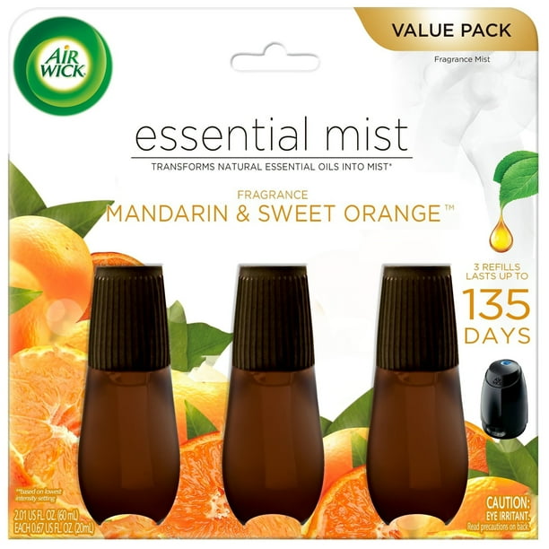 Air Wick Essential Mist Refill, 3 ct, Mandarin and Sweet Tangerine, Essential Oils Diffuser, Air