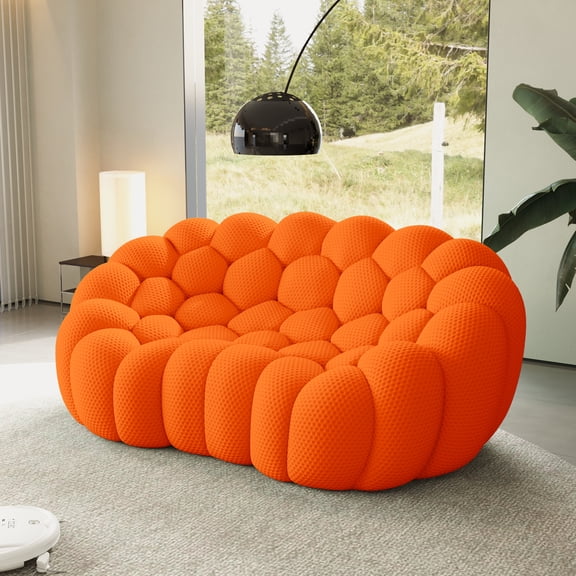 Sodrens Modern Lazy Floor Sofa,79.53" Bubble Couch,Curved Football Sofa for Living Room,Office,Apartment,No-Assembly,Orange