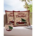 thumbnail image 6 of Pack of 2 Outdoor Pillow Covers, Merry Christmas Red and Black Buffalo Plaid Truck Tree Waterproof Square Throw Pillowcase Cushion Decorative Pillow Covers for Couch Patio Tent, 26x26 in, 6 of 6