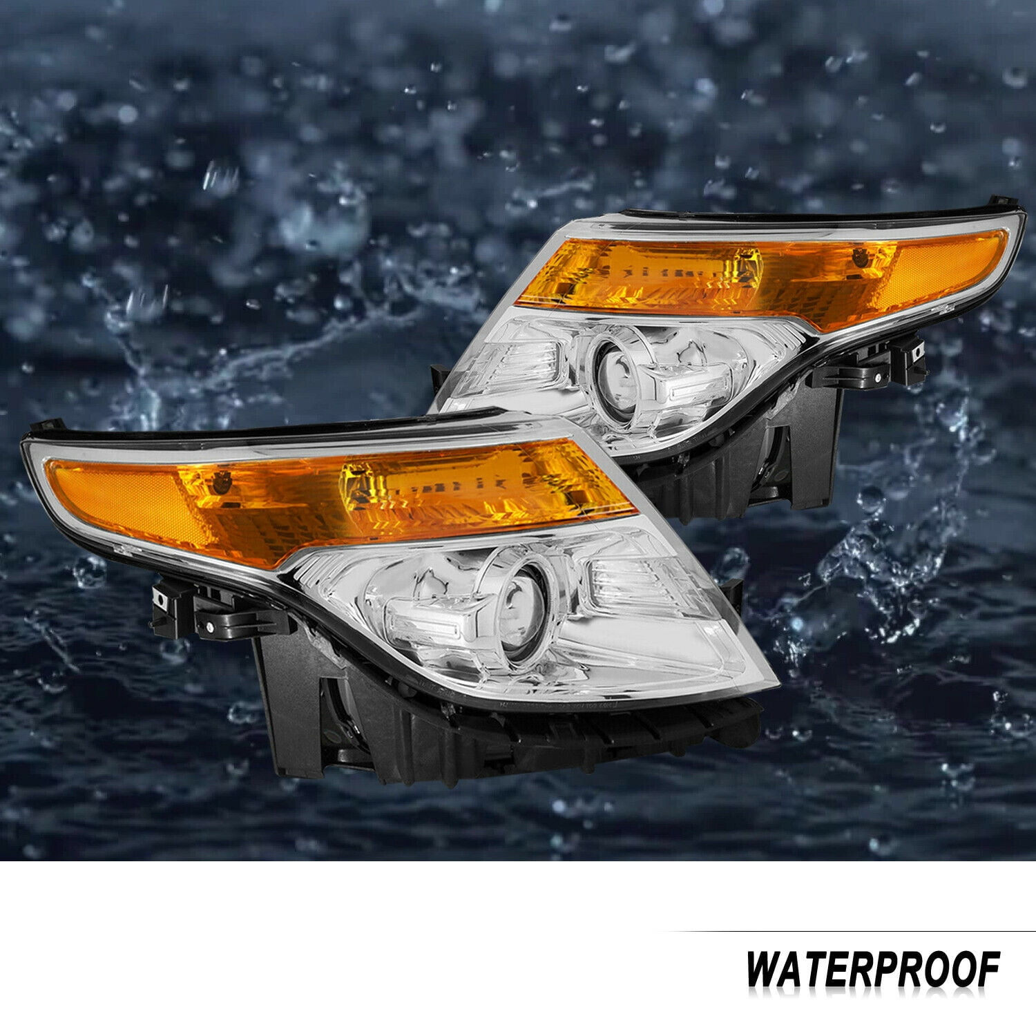 For 2011-2015 Ford Explorer Halogen Chrome Housing Projector Headlights Pair