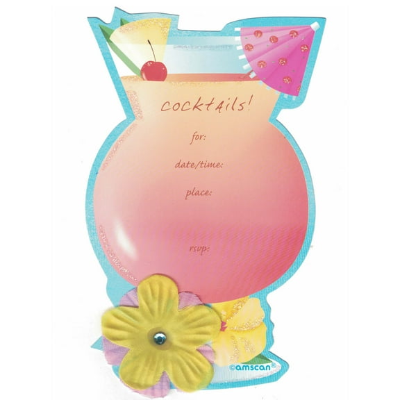 Summer Luau 'Cocktail' Deluxe Party Invitations wth Envelopes (8ct)