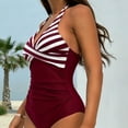 thumbnail image 3 of UPPADA Womens One Piece Bathing Suits Tummy Control V Neck Solid Color Swimwear Elastic Flattering Swimsuits Cute Tummy Control Bathing Suits Wine,M, 3 of 5