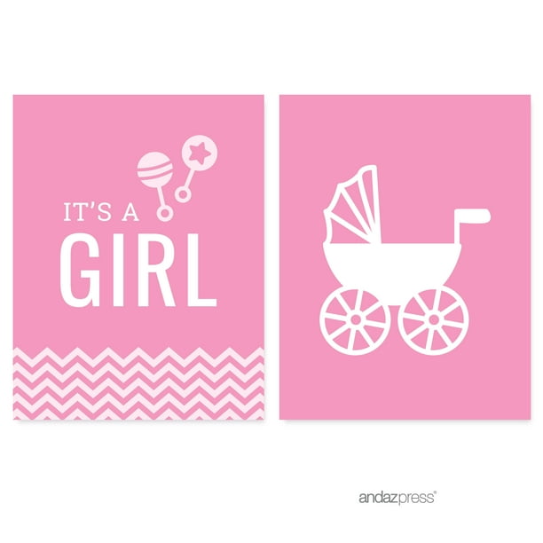 Bubblegum Pink Chevron Print Baby Shower Party Signs & Banner Decorations, 20-Pack - Walmart.com ...