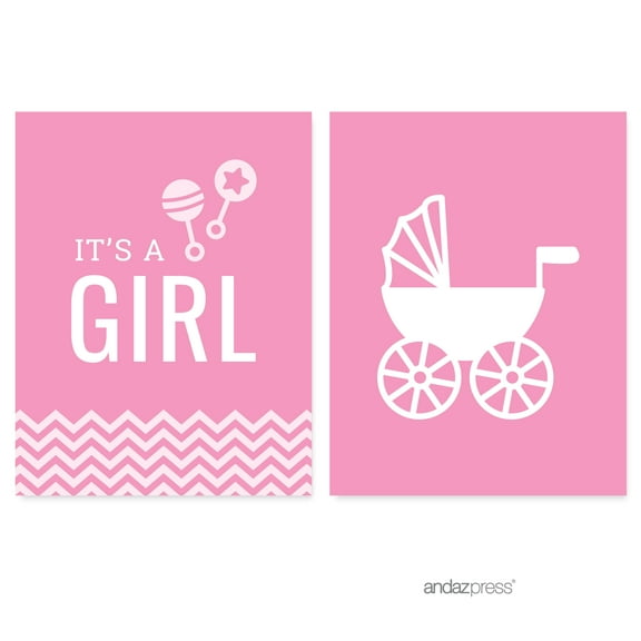 Bubblegum Pink Chevron Print Baby Shower Party Signs & Banner Decorations, 20-Pack