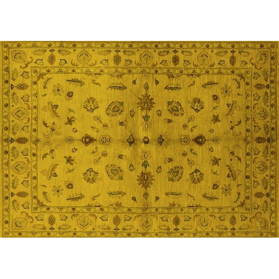 Ahgly Company Machine Washable Indoor Rectangle Oriental Yellow Industrial Area Rugs, 7' x 9'