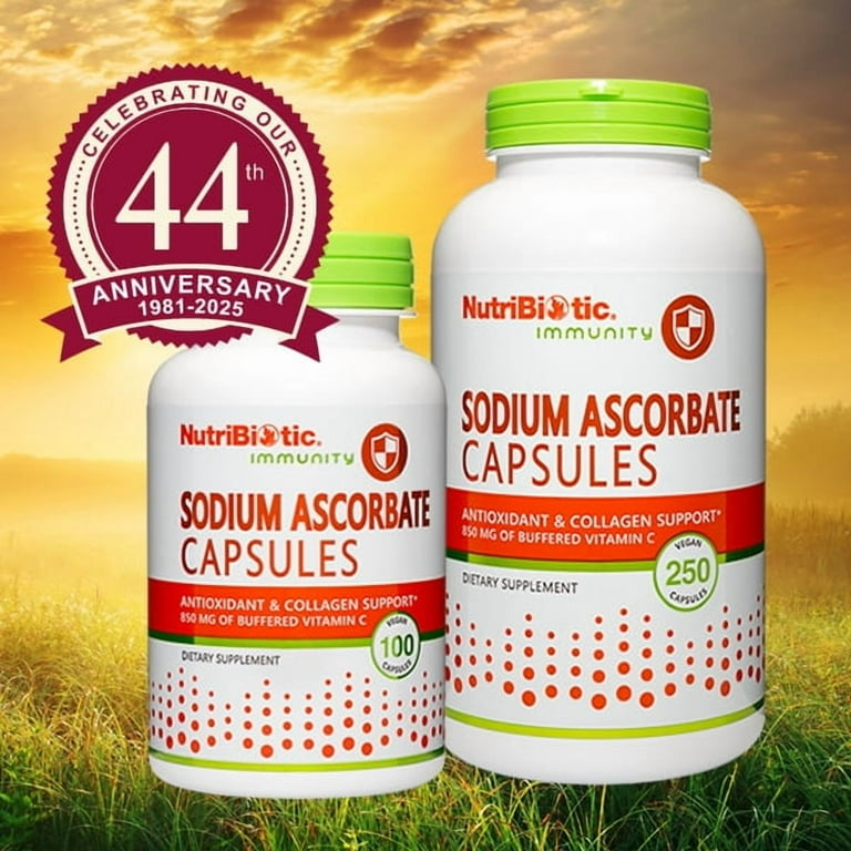 NutriBiotic Sodium Ascorbate Buffered Vitamin C Capsules, 250 Ct - Immune  System Booster - Walmart.com