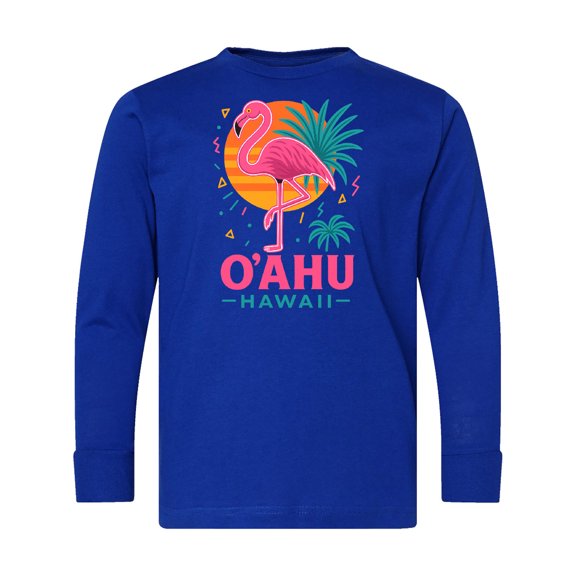 Inktastic O'ahu Hawaii Flamingo Retro Sunset Long Sleeve Youth T-Shirt