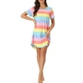 thumbnail image 1 of Camisón T-shirt de mujer Inspire Chic, vestido de pijama, colorido, a rayas, con mangas cortas, camisón XS de color claro, 1 of 6