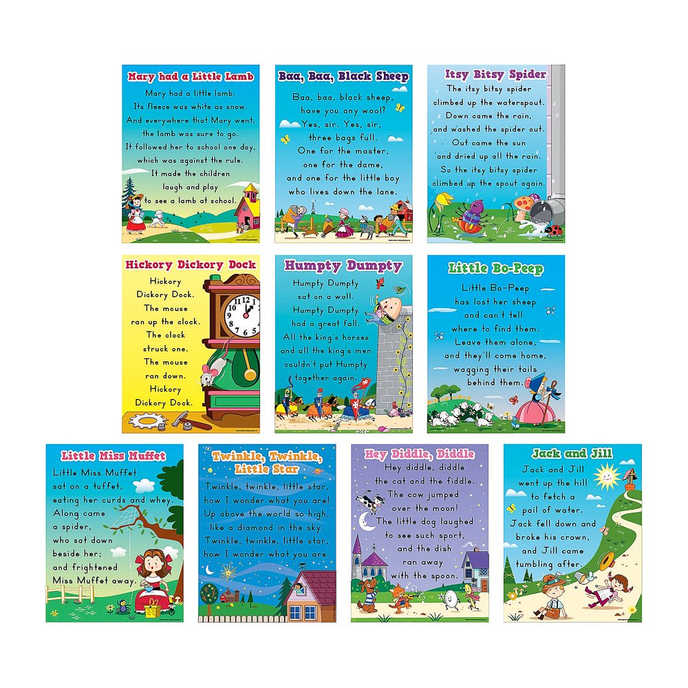 Nursery Rhyme Posters Educational 10 Pieces