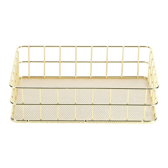 Delaman Storage Basket, Golden Iron Storage Basket Multifunctional Wire Mesh Desktop Storage Organizer for Home(L)