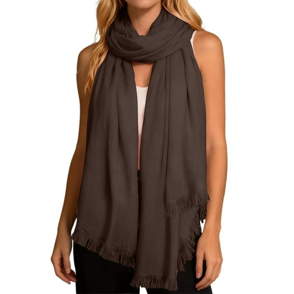 UJNDER Solid Color Long Scarf for Soft Breathable Versatile Fashion Wrap Shawl Elegant Daily Wear Coffee One Size