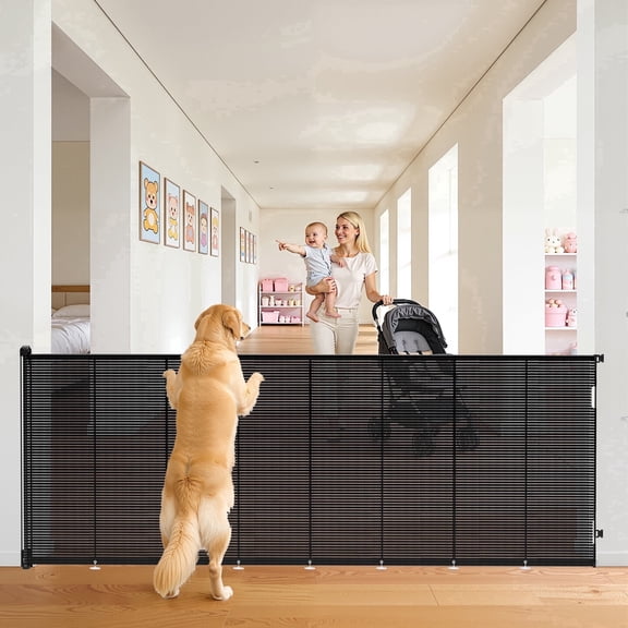 TULILLO Retractable Baby Gate 200" Extra Wide, 42in Tall, Double Lock, Retractable Dog Gate for Doorways Stairs Hallways Indoor and Outdoor, Black(Drill Needed)