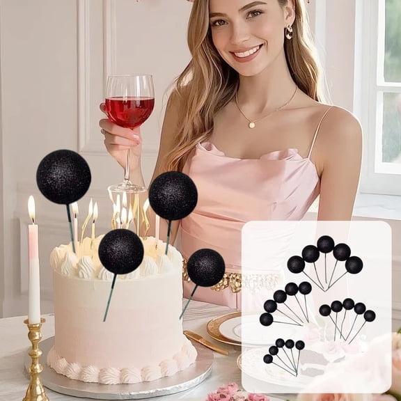 KeirineCC Baking Cake Decorations Colorful Foam Balls And Glitter Balls Birthday Cake Decorations 1 Pack Of 20 Pieces,Black