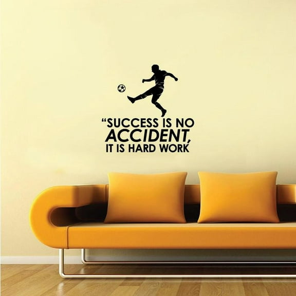 Success Is No Accident, It Is Hard Work Motivational Life Quote Vinyl Wall Sticker Art Decal Sports Soccer Player Boys Girls Room Design Bedroom Soccer Sports Home Decor Decoration Size (22x30 inch)