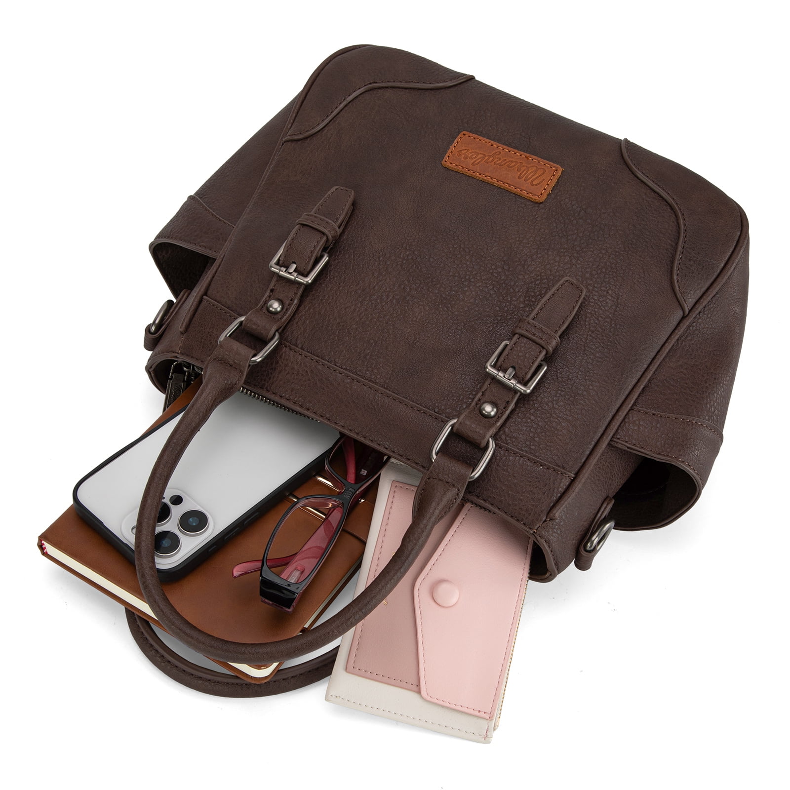 Wrangler Tote Bags for Women Medium Crossbody Purses Designer Top Handle Handbags, Coffee