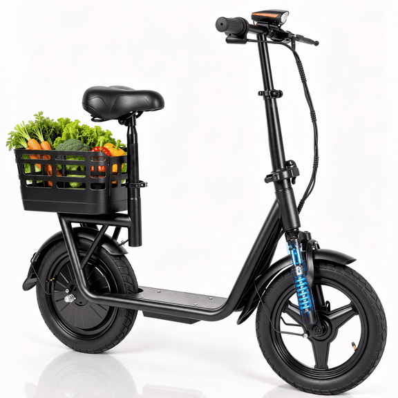 OwnGold Electric Scooter for Adult,500W Motor,20HPM,20 Miles,36V 12Ah battery,14IN Folding E Scooter with Seat&Basket,UL2272