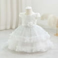thumbnail image 2 of SERTG Little Girls' Party Dress Sheer Paneled Skirt with Back Zipper Short Sleeve Round Neck Princesse Outfit for 6 Months-4 Years(White,18 Months), 2 of 6