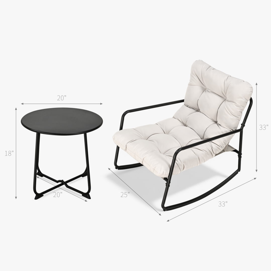 2-Piece Metal Comfy Modern Patio Rocking Chair Set with Side Table, Off-white