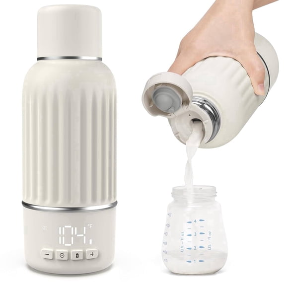 Portable Bottle Warmer for Travel, Cordless Baby Milk Warmer for Breast Milk, Formula & Water, Fast Heating, 17 oz, Beige