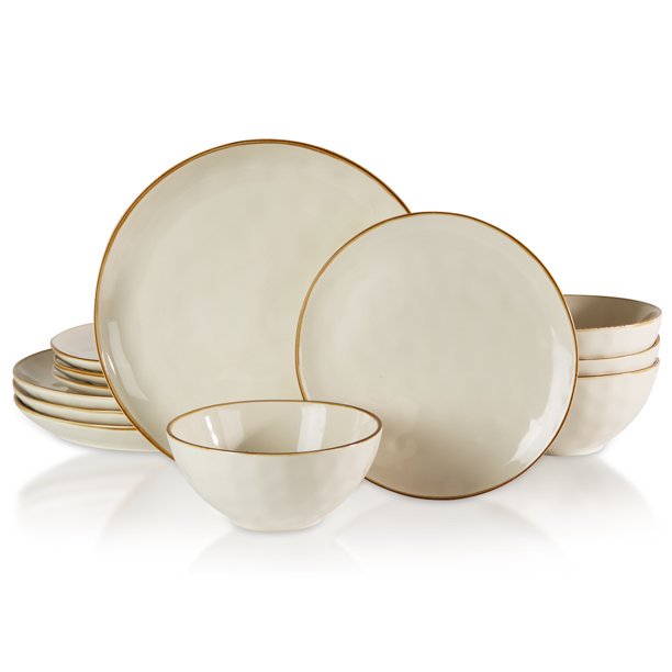 Famiware Ocean Series Round Dinnerware Sets, 12 Pieces Plaets and Bowls