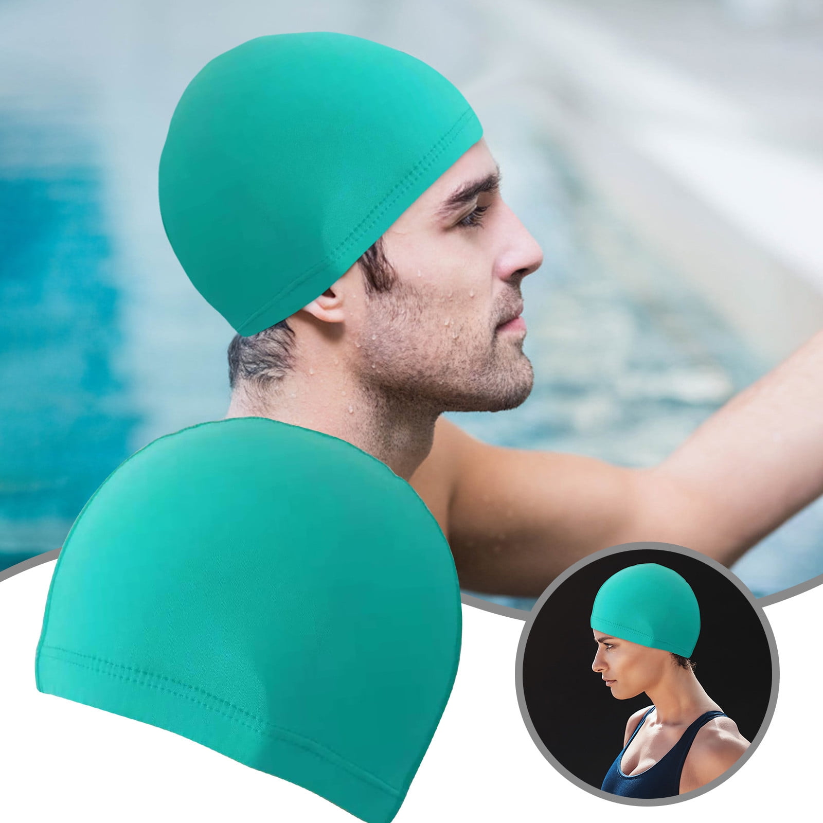 Elastic Protect Ears Long Hair Swim Pool Hat Swimming Cap For Adults Free SizeVQ 