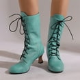 thumbnail image 6 of PiGOGI Women's Mid Calf Boots, Lace Up Flat Boots for Women, Round Toe Vintage Style Winter Boots Green 38, 6 of 6