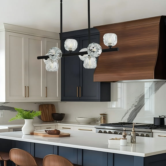 Modern Crystal Chandelier with K9 Crystal Shades - Adjustable 8-Light Dimmable Pendant for Dining Room & Kitchen Island