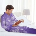 thumbnail image 6 of Naloa Snowfall Sky White Purple Men’s Pajamas Set - Long Sleeve Button Down Sleep Shirt and Pajama Bottoms Sleepwear Set-X-Large, 6 of 7