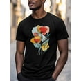 thumbnail image 3 of Colorful Line Art Poppy Men's T Shirts T-Shirt for Men Crew Neck Tees Cotton Tops, Black, S, 3 of 7