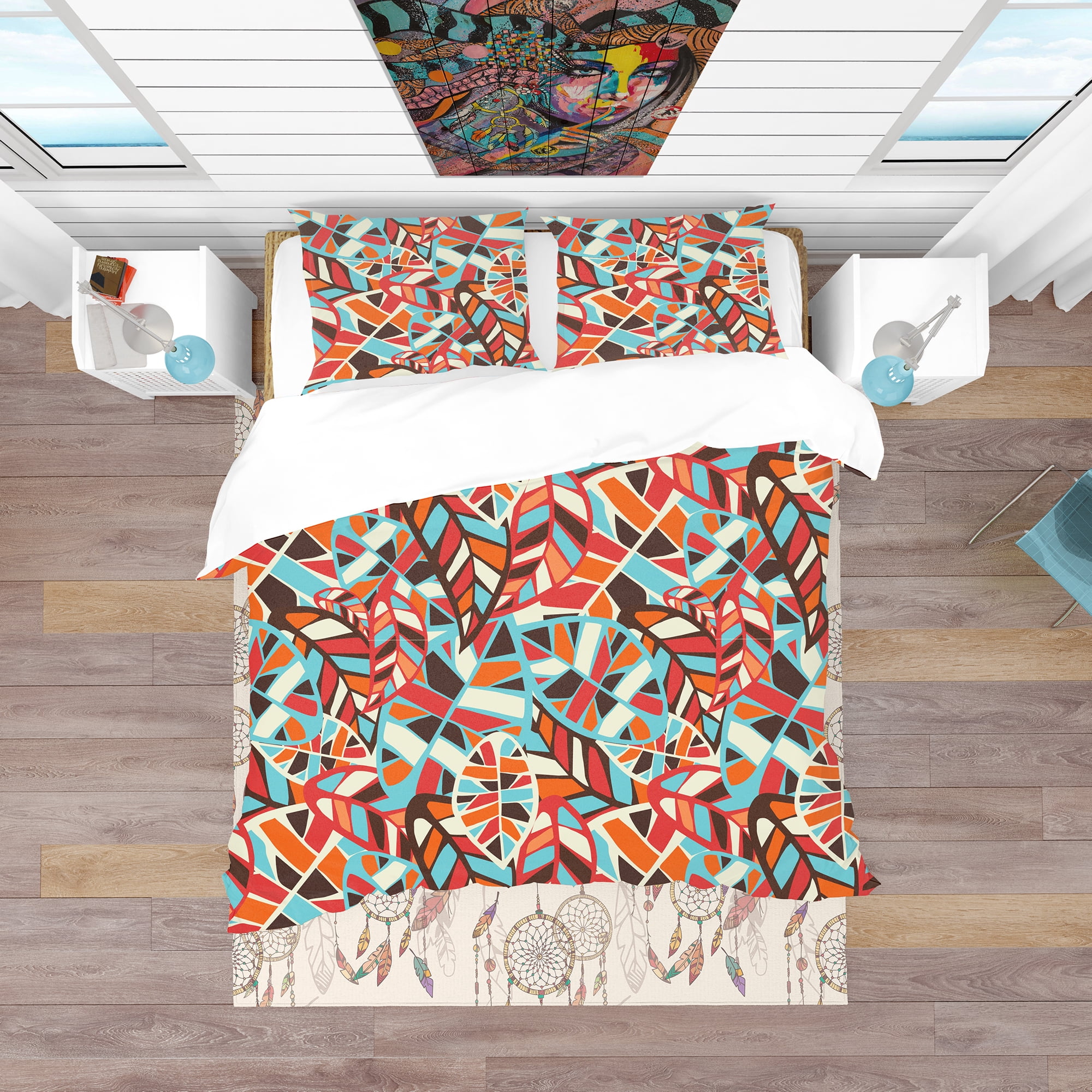 Designart 'Abstract Leaves Pattern' Bohemian & Eclectic Duvet Cover Set