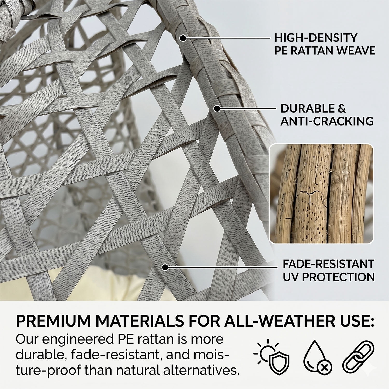 Folding PE Rattan Hanging Egg Chair with Stand, Indoor Outdoor Hammock Swing Basket Chair, Anti-Rust Aluminum Steel Frame for Patio Balcony Backyard Bedroom, 350LBS Weight Capacity