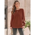 thumbnail image 2 of Womens Long Sleeve Tops Dressy Casual Shirts Pleated Crewneck Basic Blouses Fall Trendy Outfits, 2 of 6