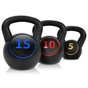Costway 3-Piece Kettlebell Weights Set, Weight Available 5,10,15 lbs, HDPE Kettlebell for Strength and Conditioning