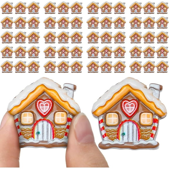 60-Piece Christmas Gingerbread House Decor DIY Craft Supplies - Christmas Miniature Figurines Set, Mini Resin Flatback Embellishments for Holiday Ornaments (Classic Style)