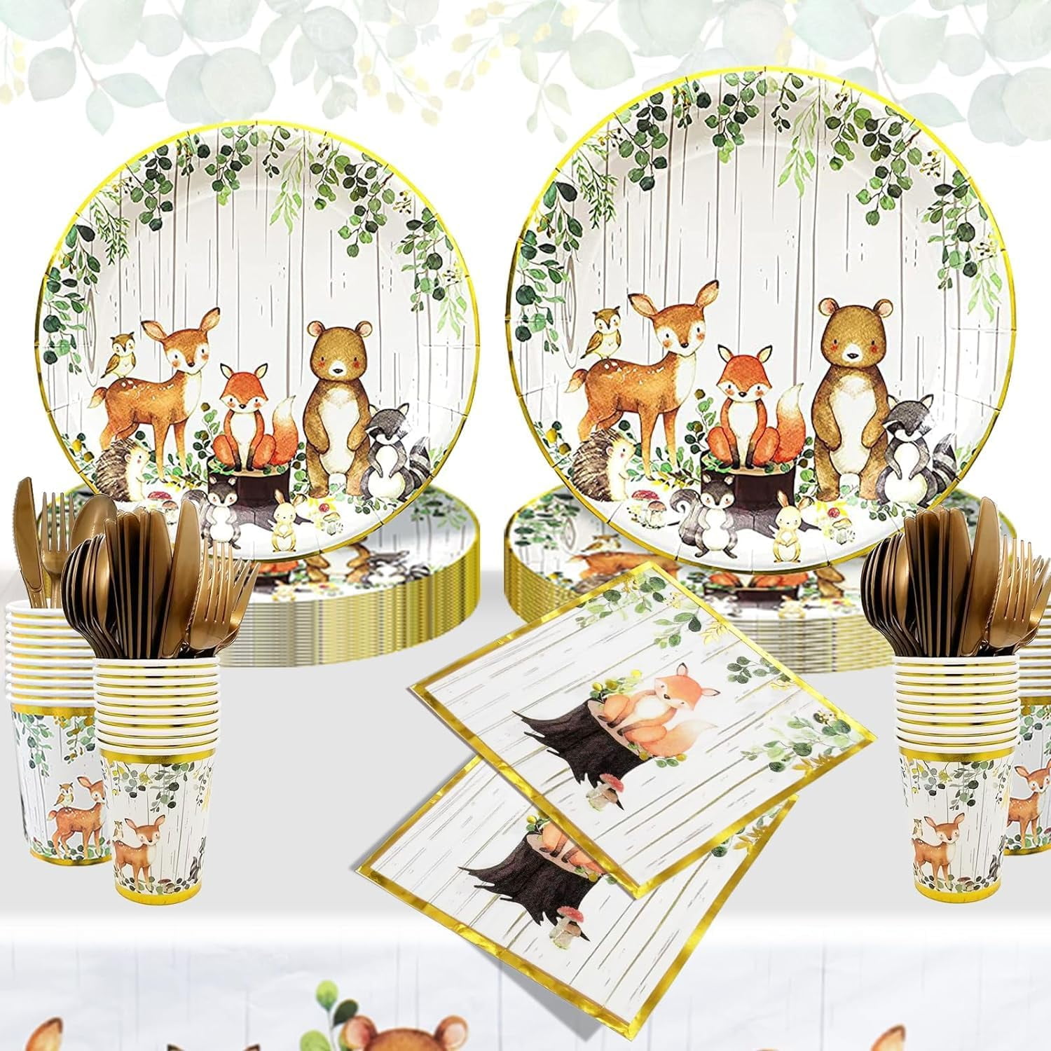 MEGA 257-Piece Woodland Baby Shower Decorations Kit for Boy & Girl, Gender Neutral Forest Animal Theme, Includes BABY Boxes, Banner, Backdrop, Balloon Garland, Tableware for 20 Guests
