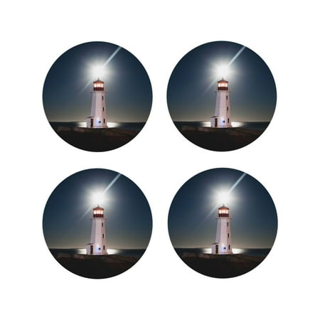 

Fuzoiu Peggy s Cove Lighthouse Print Leather Coasters Set Drink Coasters Set of 4 for Tabletop Protection Durable PVC Coasters Home Décor and Housewarming Gift-Round Shape