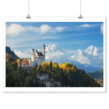 Neuschwanstein Castle & Mountain Scene, Germany - Lantern Press Photography (9x12 Art Print, Wall Decor Travel