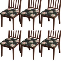 Pioneer Flower Seat Covers for Dining Room Chairs Set Of 6,Stretch Printed Washable Chair Seat Cover with Elastic Ties and Button,Removable Waterproof Couch Cushion Covers