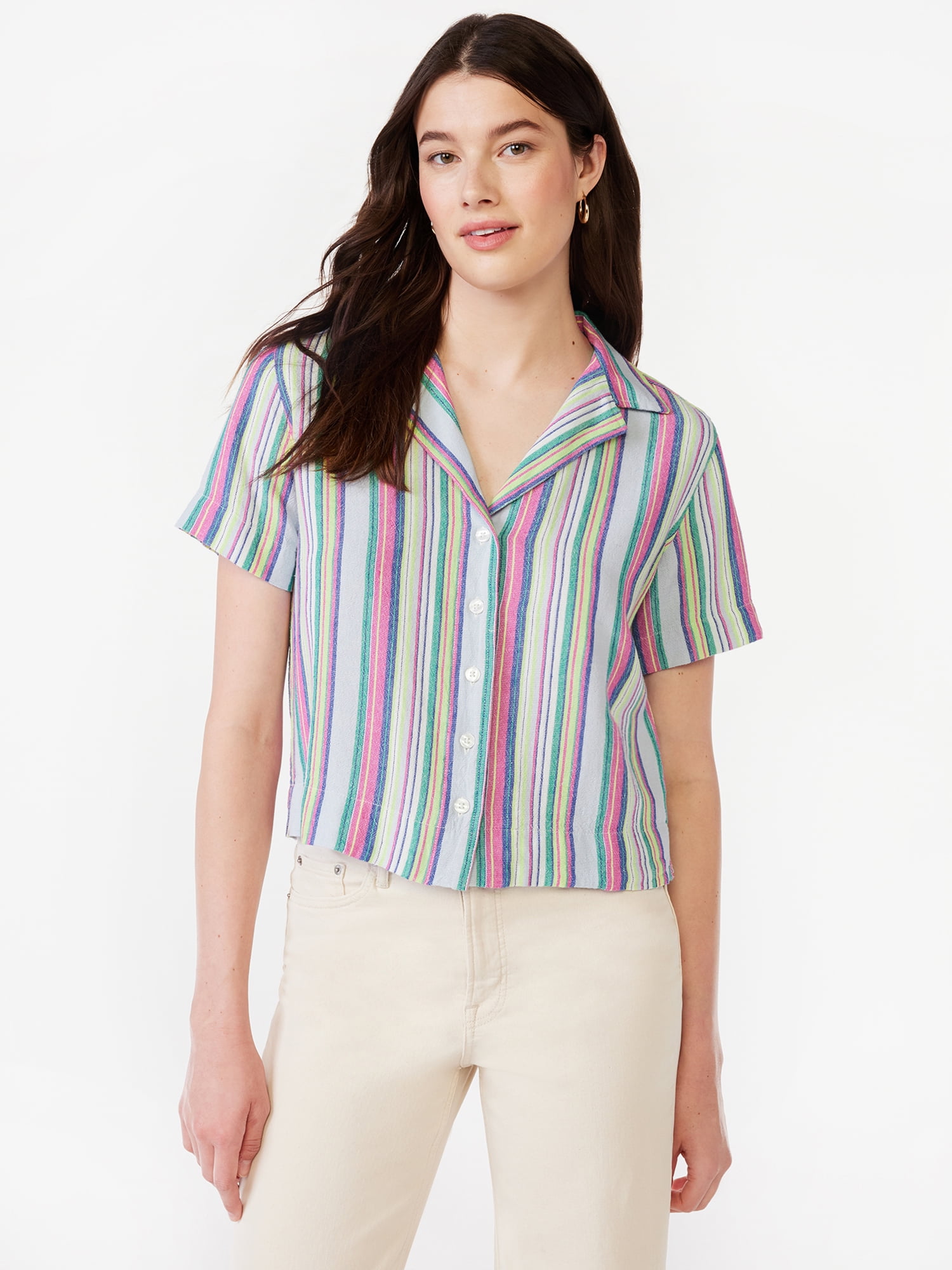 Free Assembly Women's Short Sleeve Camp Shirt, Sizes XSXXXL