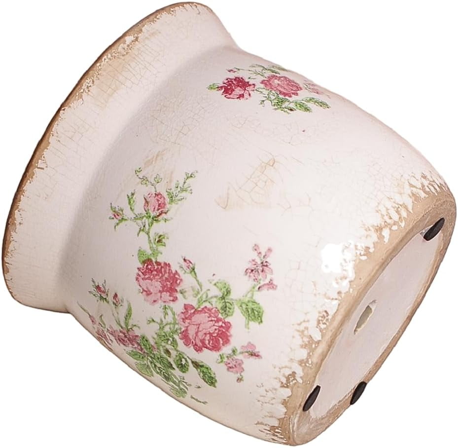 Rustic Ceramic Pots for Plants, 6.21in. Vintage Crackle Glazed Planters for Indoor & Outdoor Plants with Drainage Hole, Unique Planting Pots for Gardening, Tuscan Decor Plant Pots Indoor, Floral