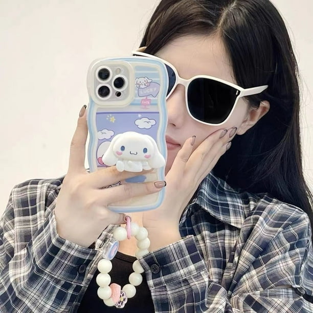 Sanrio-pulsera con textura de onda Cinnamoroll con soporte, fundas de teléfono para Samsung S22 Ultr S21 S20 FE A71 A52 5G A53 5G Note 20 Fivean unisex