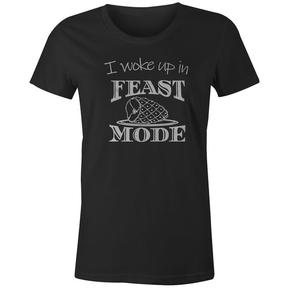 9 Crowns Tees Funny Holiday Turkey I Woke Up In Feast Mode T-Shirt (Ham Juniors Black, X-Small)