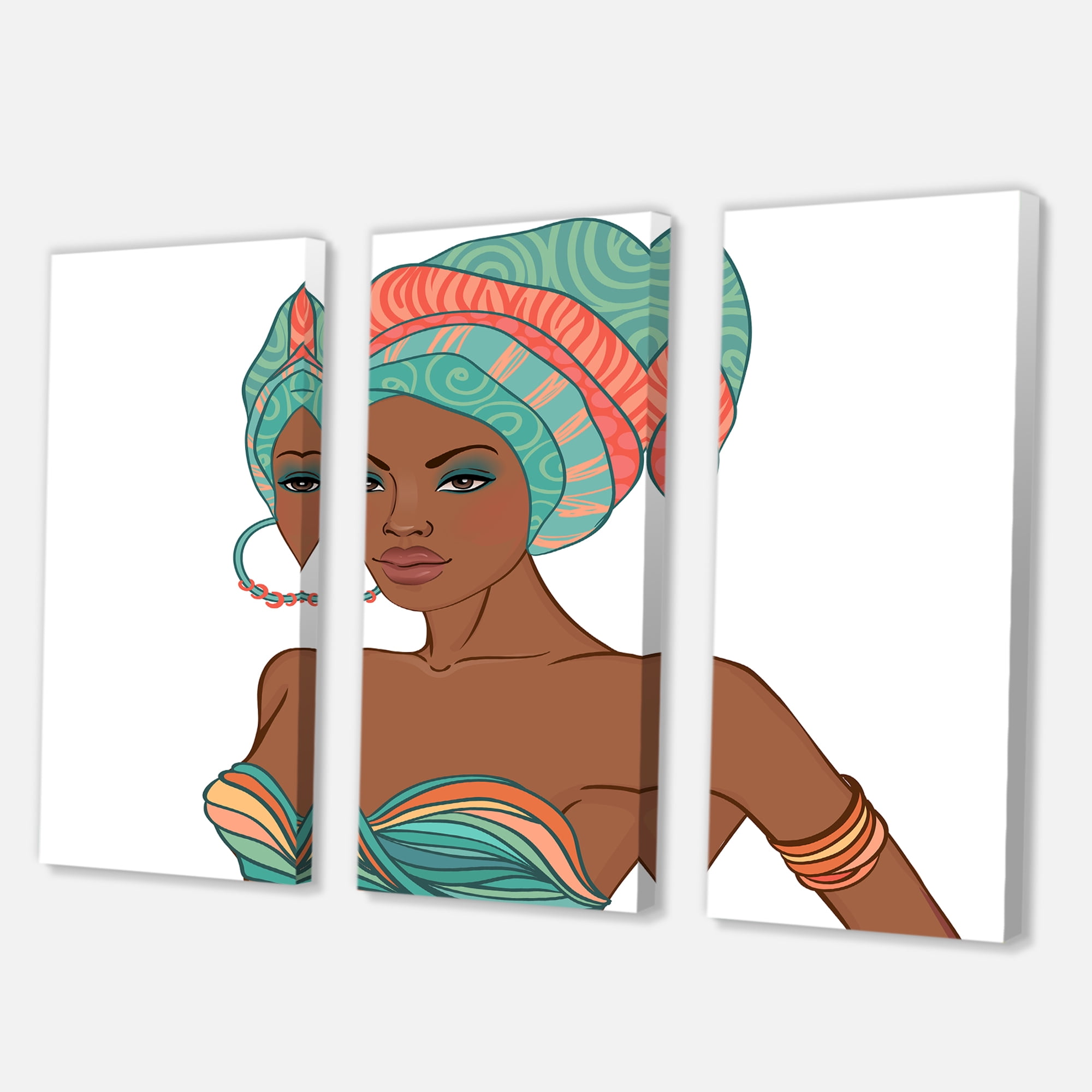 Designart ' African American Woman With Turban and Earring ' Modern Canvas Wall Art Print