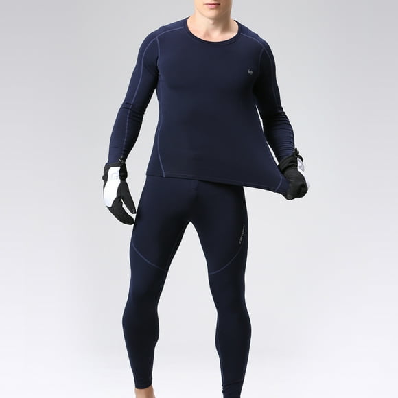 Yeacher 2PCS Men Winter Thermal Underwear Fleece Lining Thick Warm O Neck Long Sleeve Pants Long Johns Set