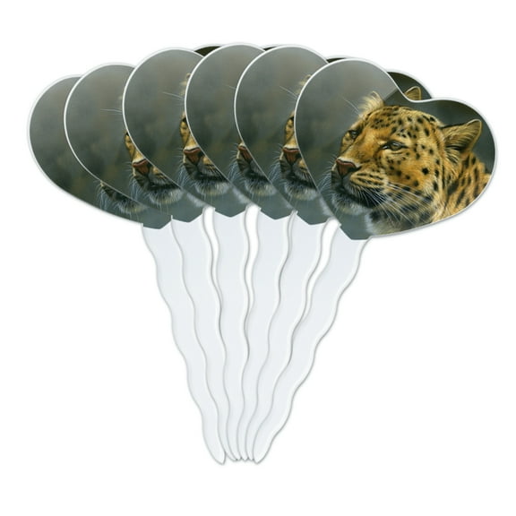 Leopard Big Cat Heart Love Cupcake Picks Toppers Decoration Set of 6