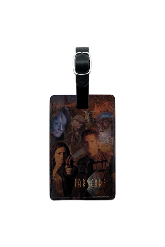 Farscape Crew Group Shot With Logo Weapons Raised Rectangle Leather Luggage Card Suitcase Carry-On ID Tag