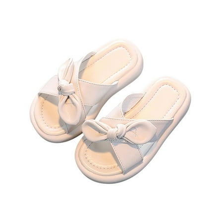 

Toddler Kid Girls Soft Leather Bow Non-Slip Slippers Indoor Lightweight Slipper