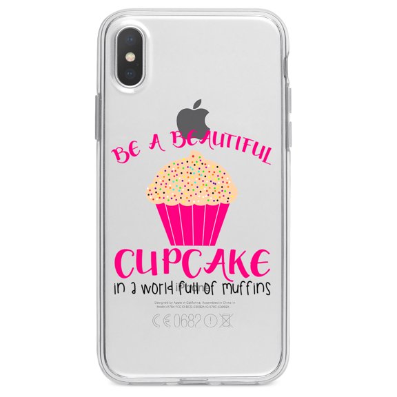 DistinctInk Clear Shockproof Hybrid Case for iPhone X / XS (5.8" Screen) - TPU Bumper Acrylic Back Tempered Glass Screen Protector - Be a Beautiful Cupcake in a World of Muffins