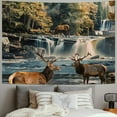 thumbnail image 2 of JRXY Autumn Cabin Tapestry Bear Waterfall Tapestries Moose Deer Fall Landscape Wildlife Animal Hunting Rustic Forest Country Nature Wall Hanging For Bedroom Dorm Living Room Wall Art Decor Painting, 2 of 6